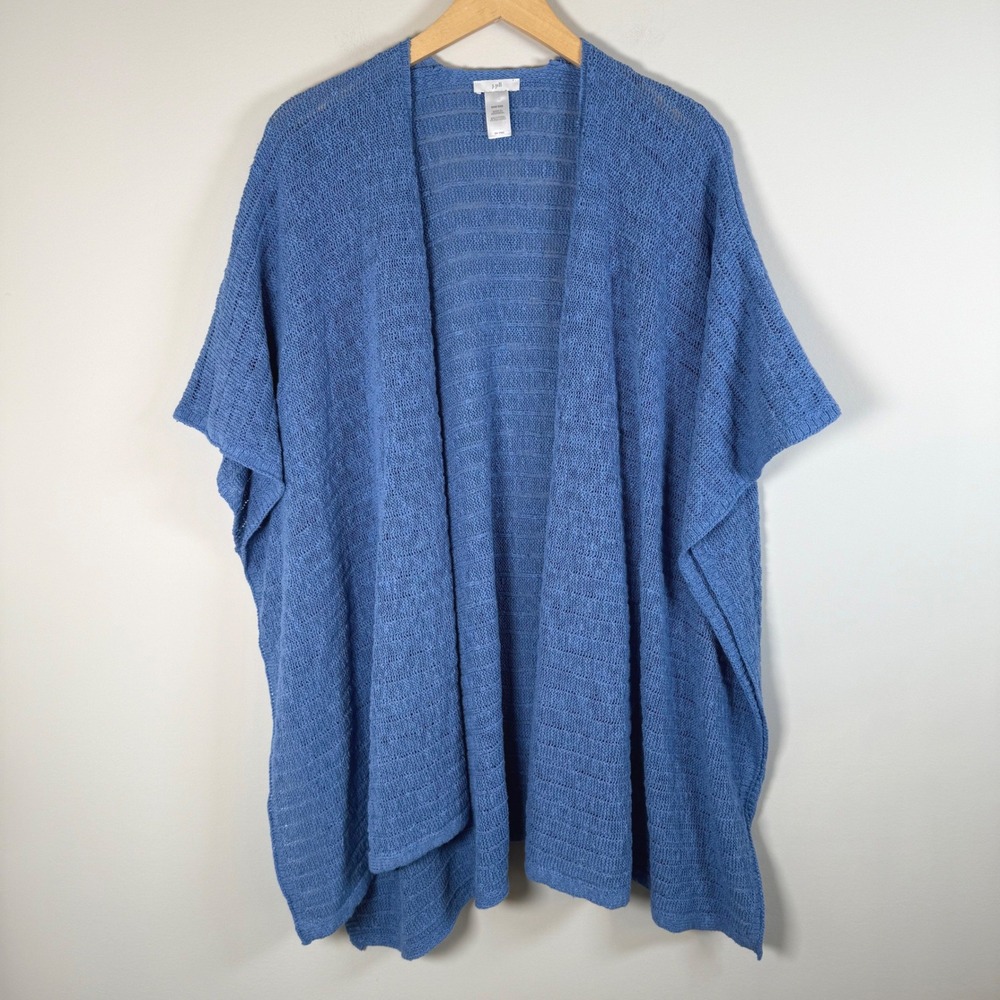J. Jill‎ Textured Knit Poncho Cardigan Sweater One Size Open Front Cotton Blend